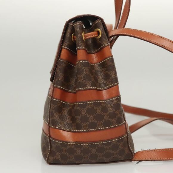 CELINE Macadam Canvas Backpack Pvc Leather Brown Gold - Picture 4 of 13